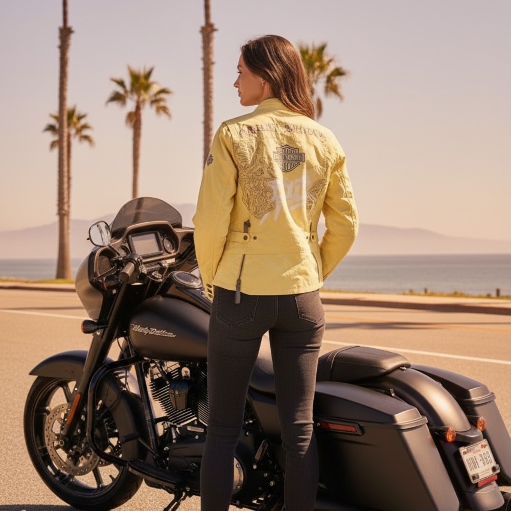Genuine Harley Davidson Riding Jacket Yellow Slim Fit Medium 19” X 24” Full Zip